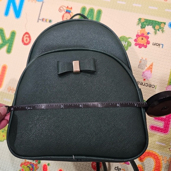 Green Faux Leather Mini Compact Backpack with Bow - Picture 6 of 7